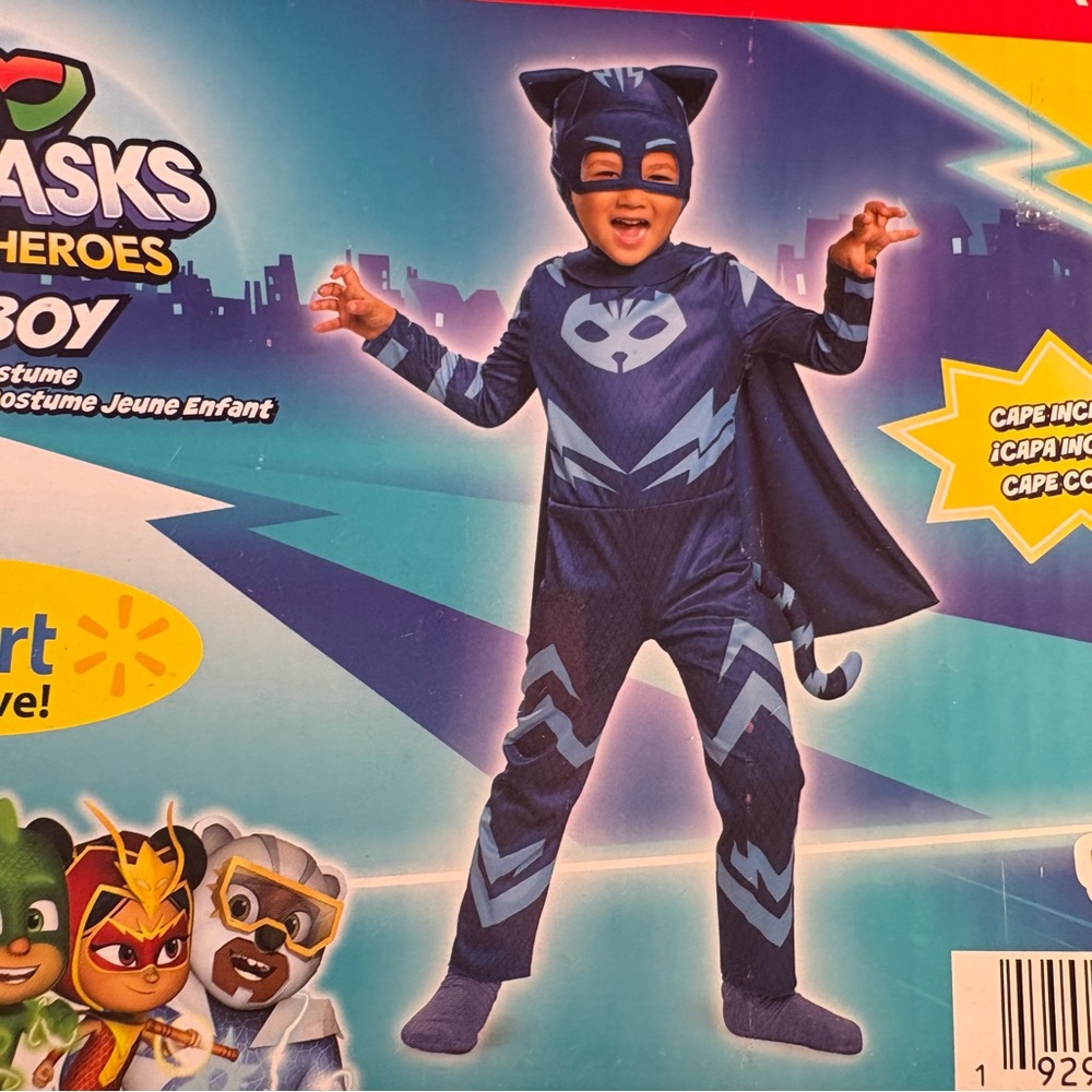 PJ‎ Masks CATBOY Halloween Costume Mask Cape Tail Toddler Size 2T Blue New